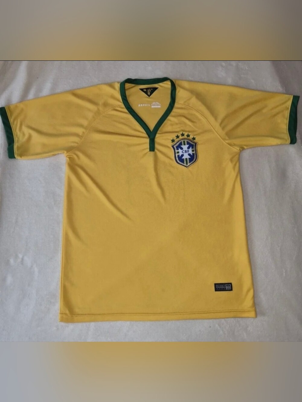 Brazil National Team Shirt Mens Yellow Green Soccer Football 5 Star Crest #10